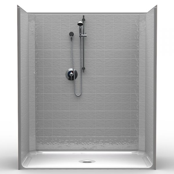 Single-Piece Barrier Free 60″ x 33″ x 70 1/2″ Shower | Beveled Threshold - On The Mend Medical Supplies & Equipment