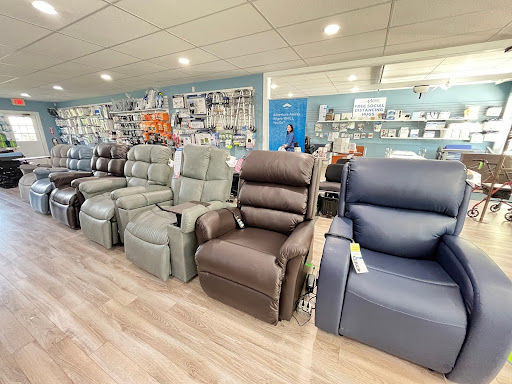 A view of seven lift and recline chairs at On The Mend Medical.