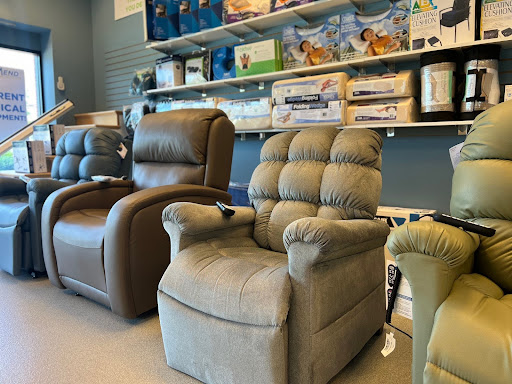 A view of four lift and recline chairs at On The Mend Medical.